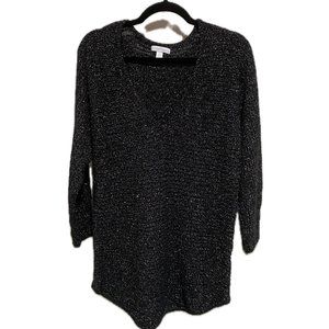 New York & Company Sparkly Black V-Neck Sweater (Large)
